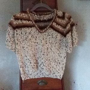 Hand Knit Sweater Angora/Cotton Block VINTAGE 1975